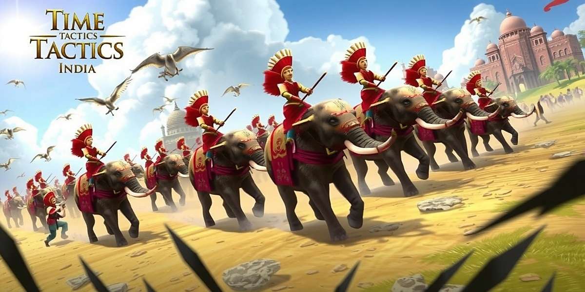 Time Tactics India - Battle Gameplay Time Tactics India gameplay screenshot showing a battle scene between ancient Indian kingdoms with elephants and soldiers